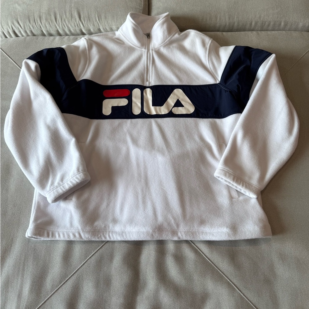 Fila White Fleece Men’s half Zip-Up pull over Jacket